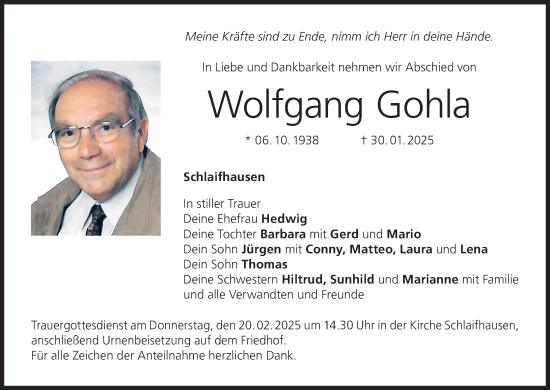 Anzeige von Wolfgang Gohla von MGO