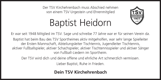 Anzeige von Baptist Heidorn von MGO