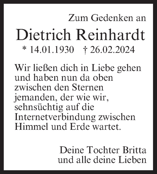 Anzeige von Dietrich Reinhardt von MGO