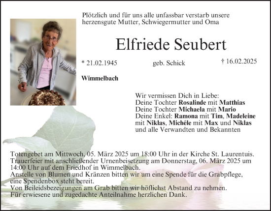 Anzeige von Elfriede Seubert von MGO
