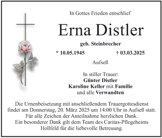 Anzeige von Erna Distler von MGO