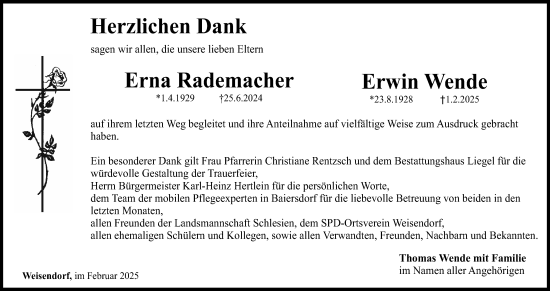 Anzeige von Erna Rademacher von MGO
