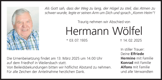 Anzeige von Hermann Wölfel von MGO