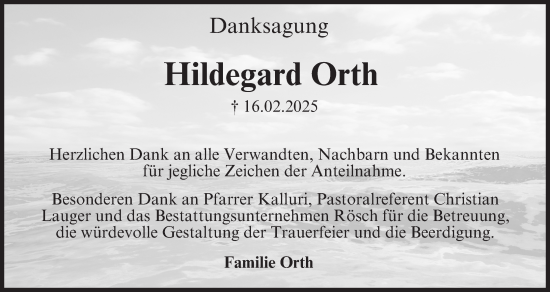 Anzeige von Hildegard Orth von MGO