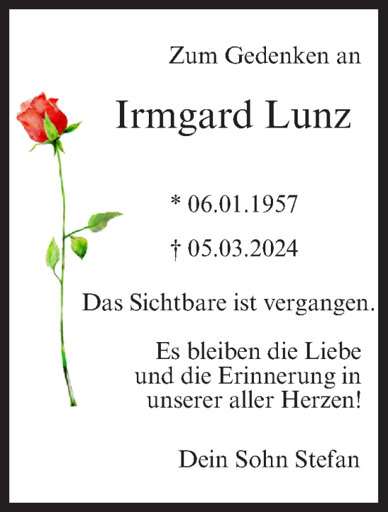 Anzeige von Irmgard Lunz von MGO