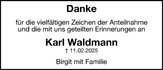 Anzeige von Karl Waldmann von MGO