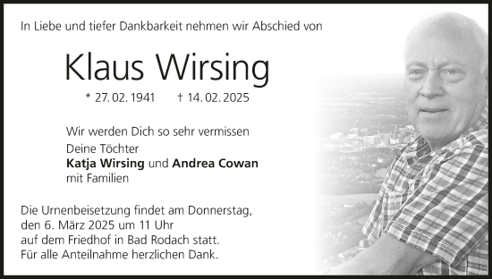 Anzeige von Klaus Wirsing von MGO