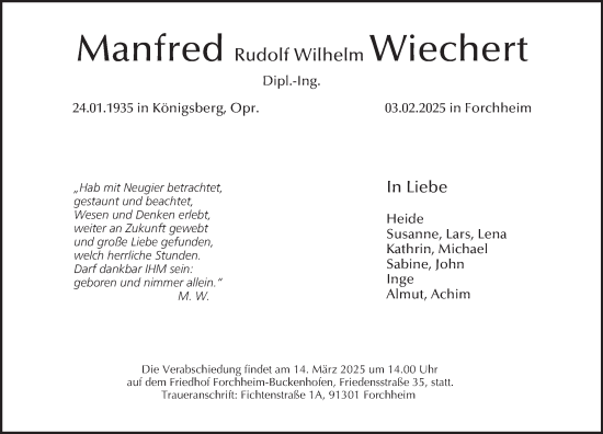 Anzeige von Manfred  Wiechert von MGO
