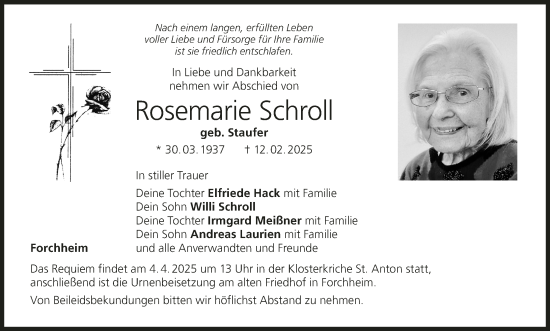 Anzeige von Rosemarie Schroll von MGO