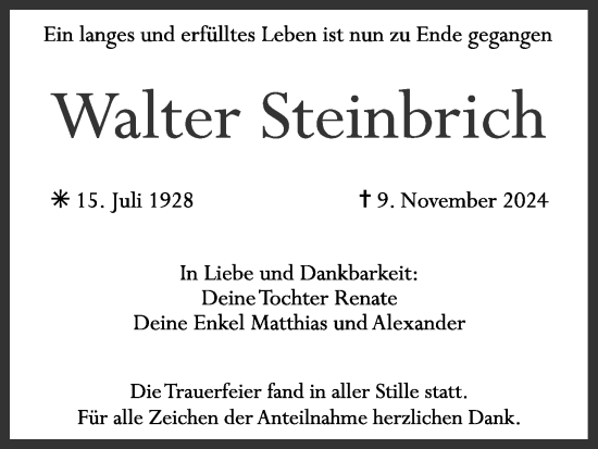 Anzeige von Walter Steinbrich von MGO