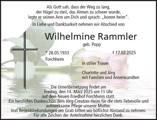 Anzeige von Wilhelmine Rammler von MGO