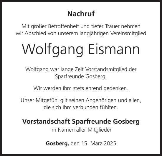 Anzeige von Wolfgang Eismann von MGO