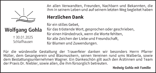 Anzeige von Wolfgang Gohla von MGO
