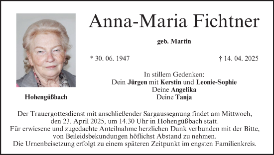 Anzeige von Anna-Maria Fichtner von MGO