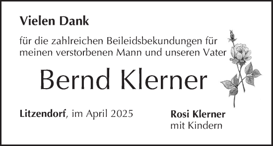 Anzeige von Bernd Klerner von MGO