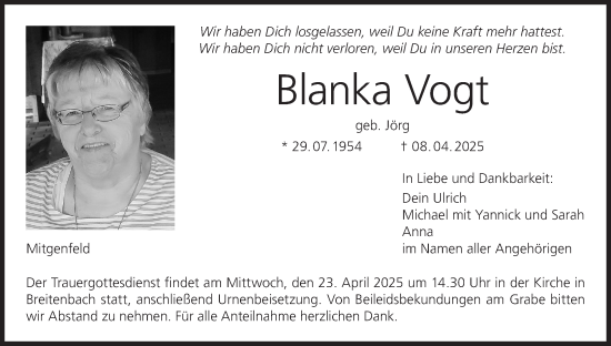 Anzeige von Blanka Vogt von MGO