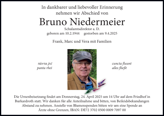 Anzeige von Bruno Niedermeier von MGO
