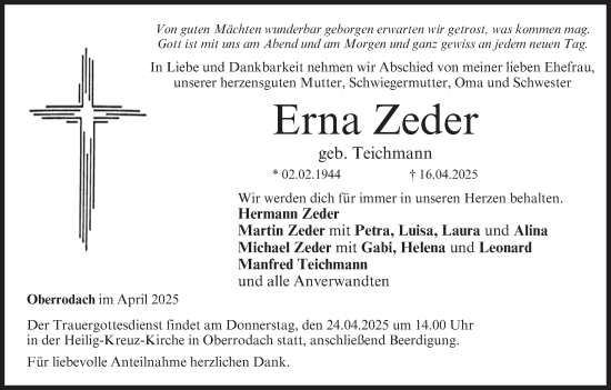 Anzeige von Erna Zeder von MGO