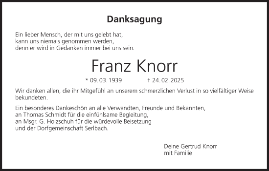 Anzeige von Franz Knorr von MGO