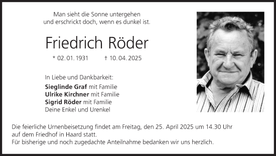 Anzeige von Friedrich Röder von MGO