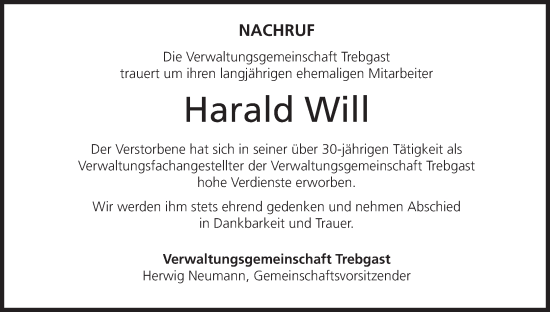 Anzeige von Harald Will von MGO