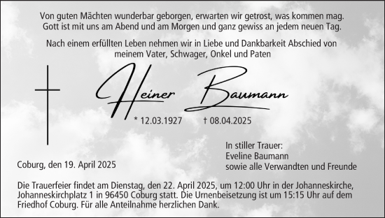 Anzeige von Heiner Baumann von MGO