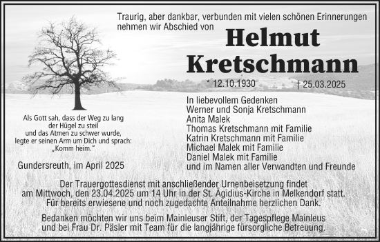 Anzeige von Helmut Kretschmann von MGO