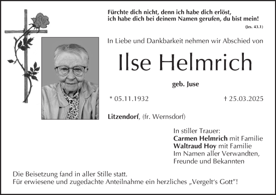 Anzeige von Ilse Helmrich von MGO