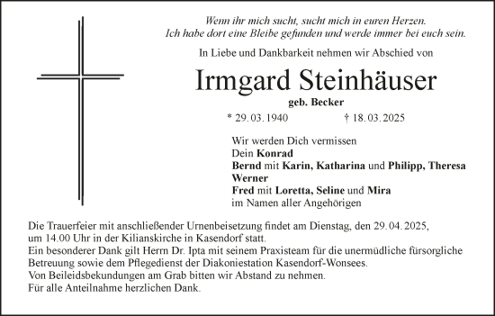 Anzeige von Irmgard Steinhäuser von MGO
