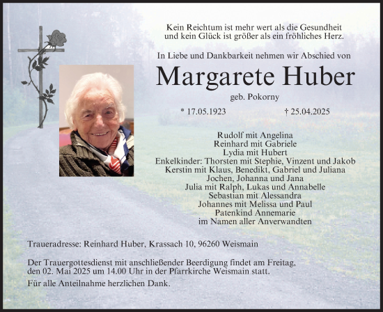 Anzeige von Margarete Huber von MGO