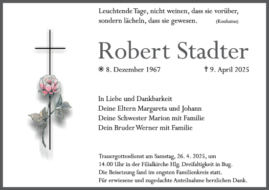 Anzeige von Robert Stadter von MGO