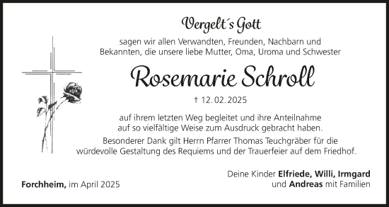 Anzeige von Rosemarie Schroll von MGO