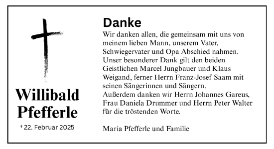 Anzeige von Willibald Pfefferle von MGO