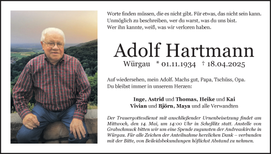 Anzeige von Adolf Hartmann von MGO