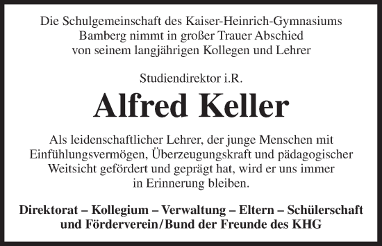 Anzeige von Alfred Keller von MGO