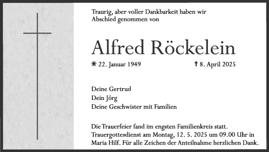 Anzeige von Alfred Röckelein von MGO