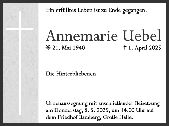 Anzeige von Annemarie Uebel von MGO
