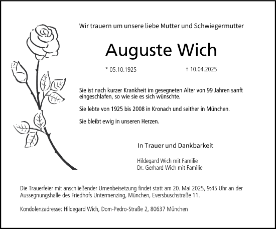 Anzeige von Auguste Wich von MGO
