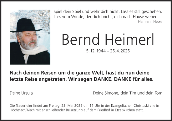 Anzeige von Bernd Heimerl von MGO