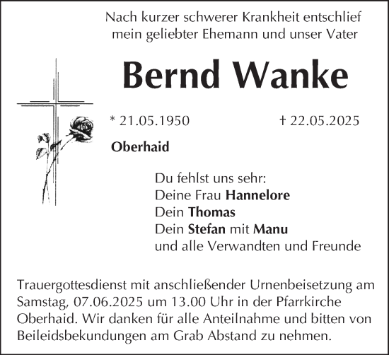 Anzeige von Bernd Wanke von MGO