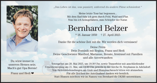 Anzeige von Bernhard Belzer von MGO