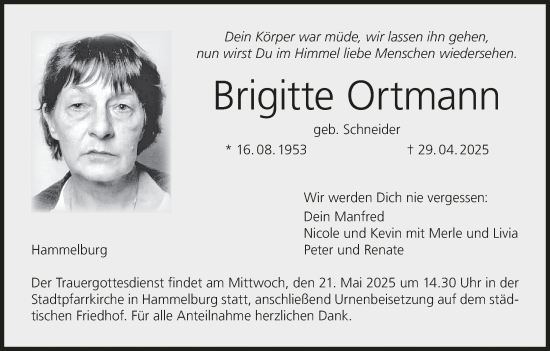 Anzeige von Brigitte Ortmann von MGO