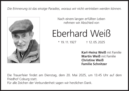 Anzeige von Eberhard Weiß von MGO