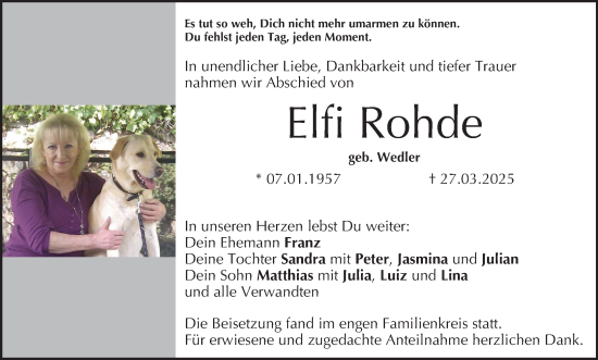 Anzeige von Elfi Rohde von MGO