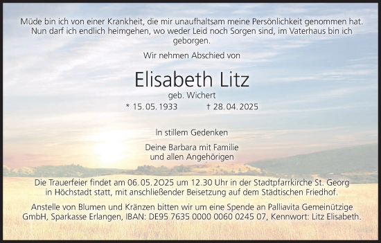Anzeige von Elisabeth Litz von MGO