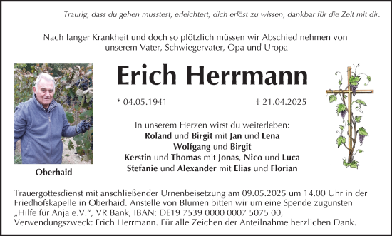 Anzeige von Erich Herrmann von MGO
