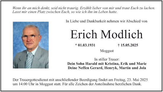 Anzeige von Erich Modlich von MGO