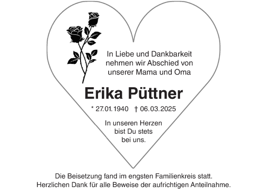 Anzeige von Erika Püttner von MGO