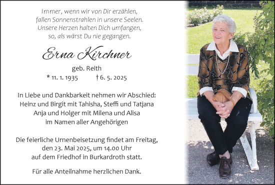 Anzeige von Erna Kirchner von MGO