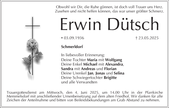 Anzeige von Erwin Dütsch von MGO